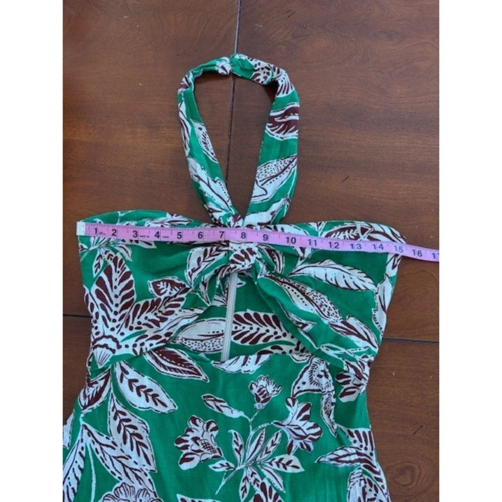 Zara‎ Tropical Green Floral Halter Cutout Romper Mini Skort Jumpsuit Linen Blend